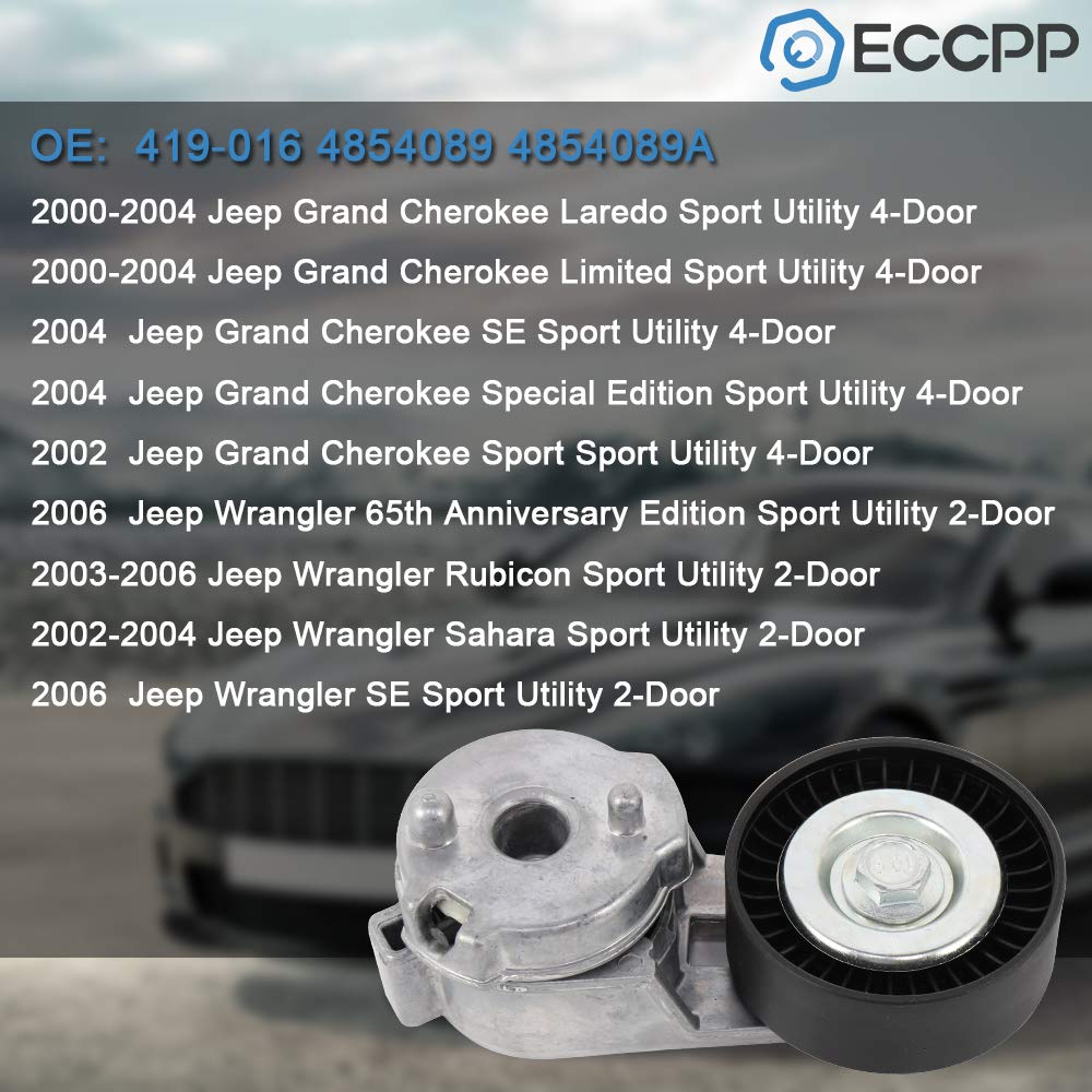 ECCPP Belt Tensioner Assembly Replacement for 2000-2004 Jeep Grand Cherokee & 2002-2006 Jeep Wrangler - Durable Engine Accessory for Smooth Performance - Perfect for Off-Roading and Daily Commuting