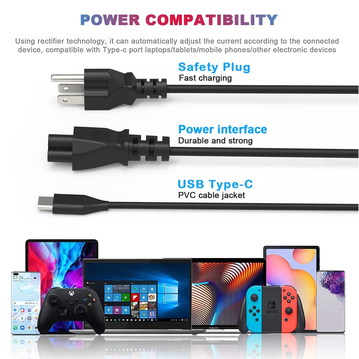 45W USB-C Chromebook Charger for Lenovo 500e 300e 100e 2nd Gen C330 C340 S330 S340 Flex 3 - Replacement Type C Laptop Power Adapter with Fast Charging - Perfect for Home, Office, and Travel Use