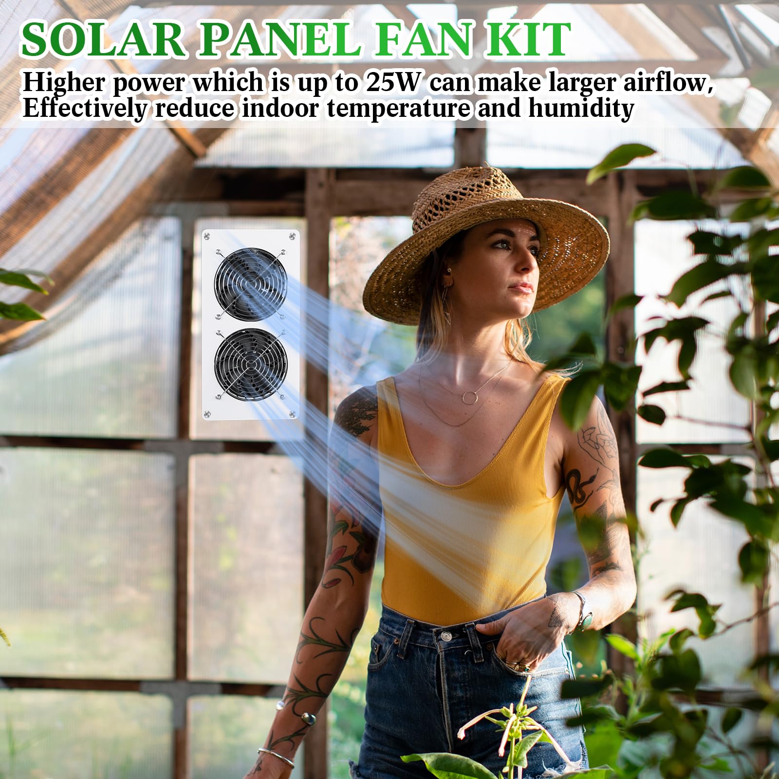 25W 12V Solar Panel Fan Kit - 2 Sets Waterproof Dual USB Portable Solar Exhaust Fan with Metal Shell for Greenhouse, Chicken Coop, Shed & Pet House | Outdoor Cooling & Ventilation Solution for Gardens, Barns & Animal Shelters