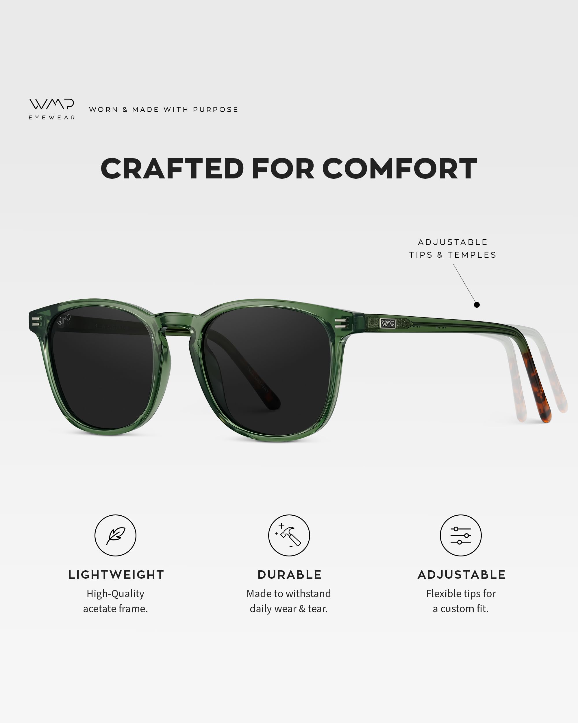 WMP Eyewear - Polarized Square Sunglasses for Men, UV Protection, Lightweight & Stylish - Perfect for Driving, Outdoor Sports & Beach Activities