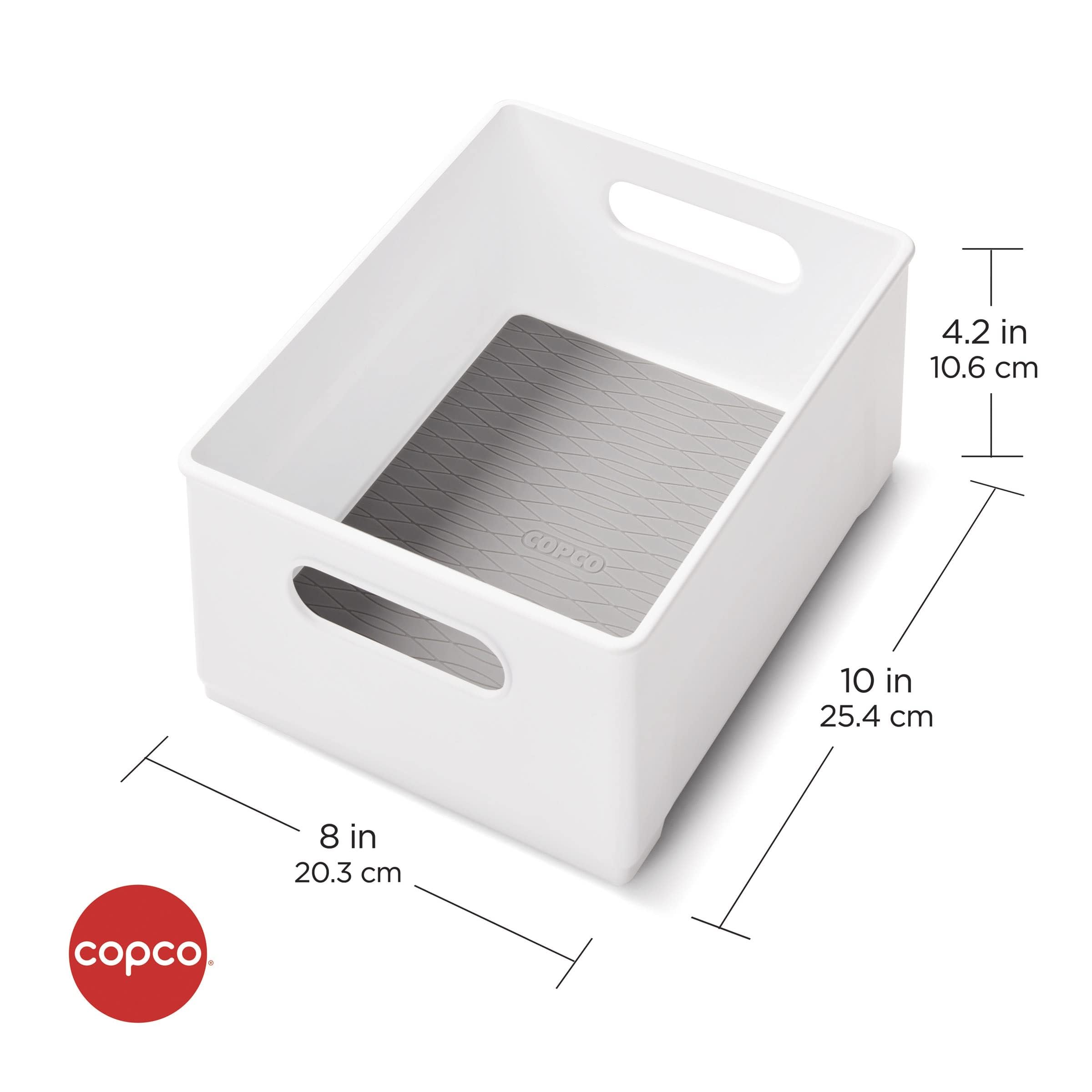 Copco 10-Inch White Cabinet Storage Bin with Built-In Handles & Non-Slip Base - Perfect for Organizing Kitchen, Pantry, Closet & Bathroom - Great for Storing Spices, Snacks, Toiletries & Tall Items - Space-Saving Home Organization Solution