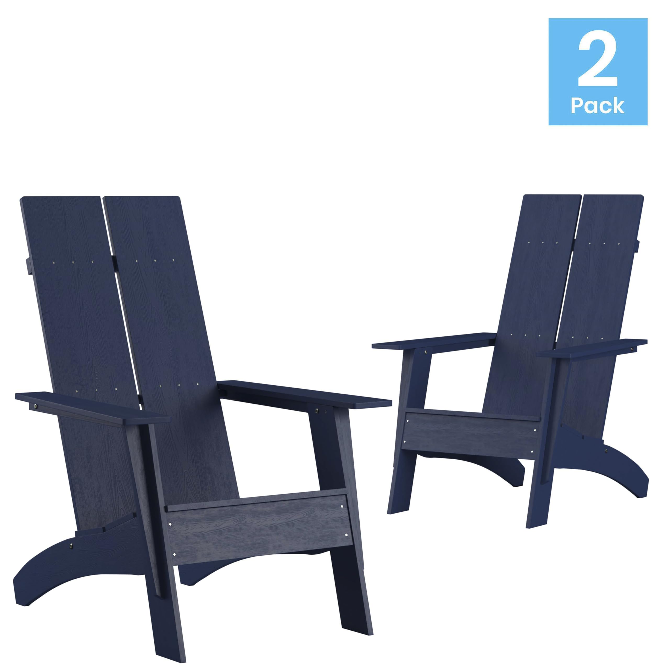 Emma & Oliver Set of 2 Navy Blue Modern Adirondack Chairs - Dual Slat Back Design for Indoor & Outdoor Use - Perfect for Patio, Garden, Poolside and Porch Relaxation