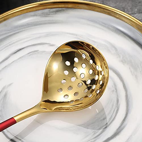 Premium Stainless Steel Soup Ladle & Slotted Colander Spoon Set - Long Handle for Hot Pot, Cooking & Serving - Ideal for Soups, Pasta & Kitchen Use - Silver