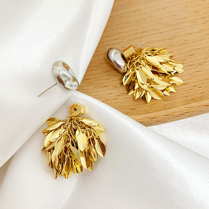 Gold and Silver 2-Way Leaf Fringe Drop Earrings Set | Elegant Dangle Earrings for Women | Perfect for Parties, Weddings & Date Nights
