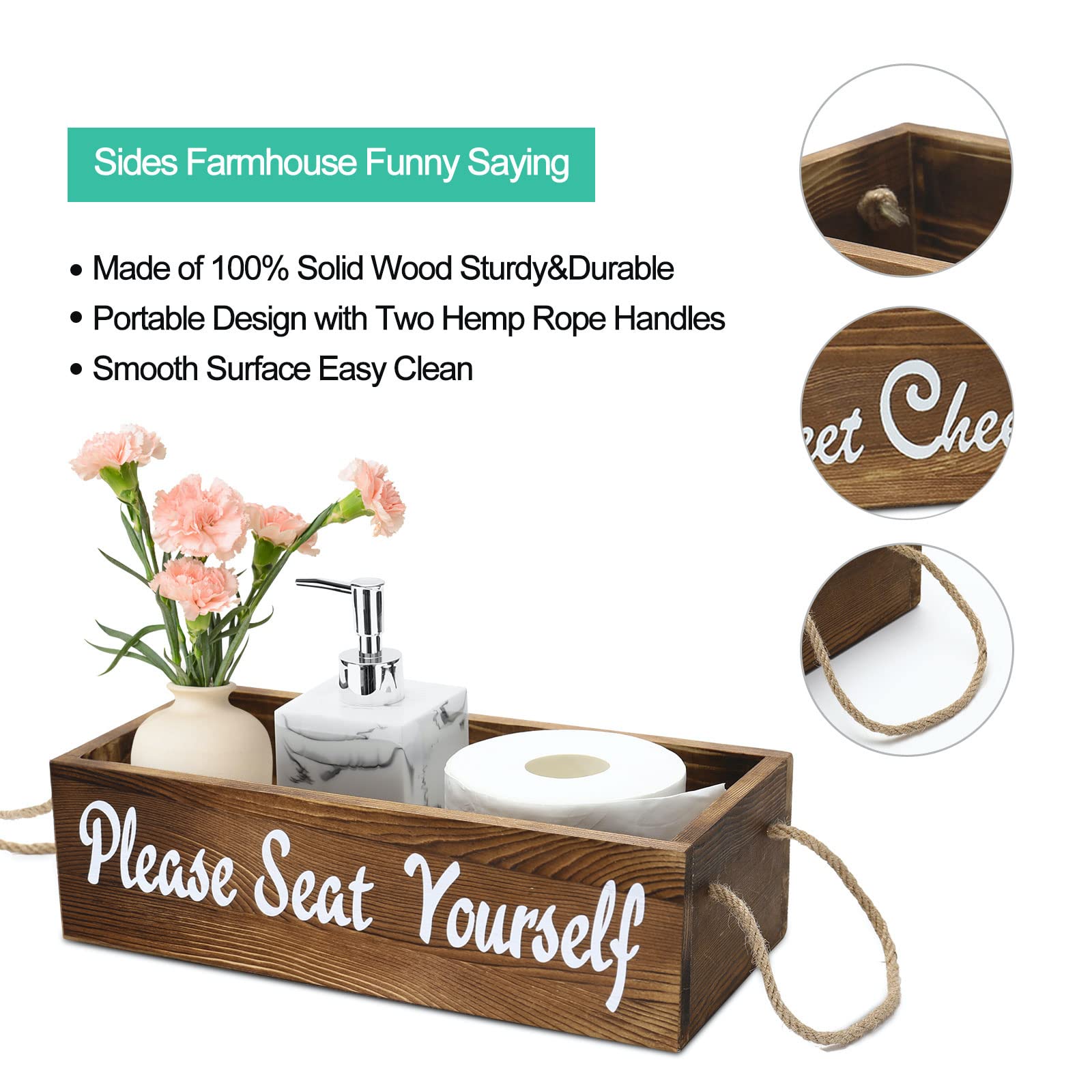 MEGREZ Rustic Wooden Toilet Paper Holder - Farmhouse Bathroom Decor for Home & Kitchen