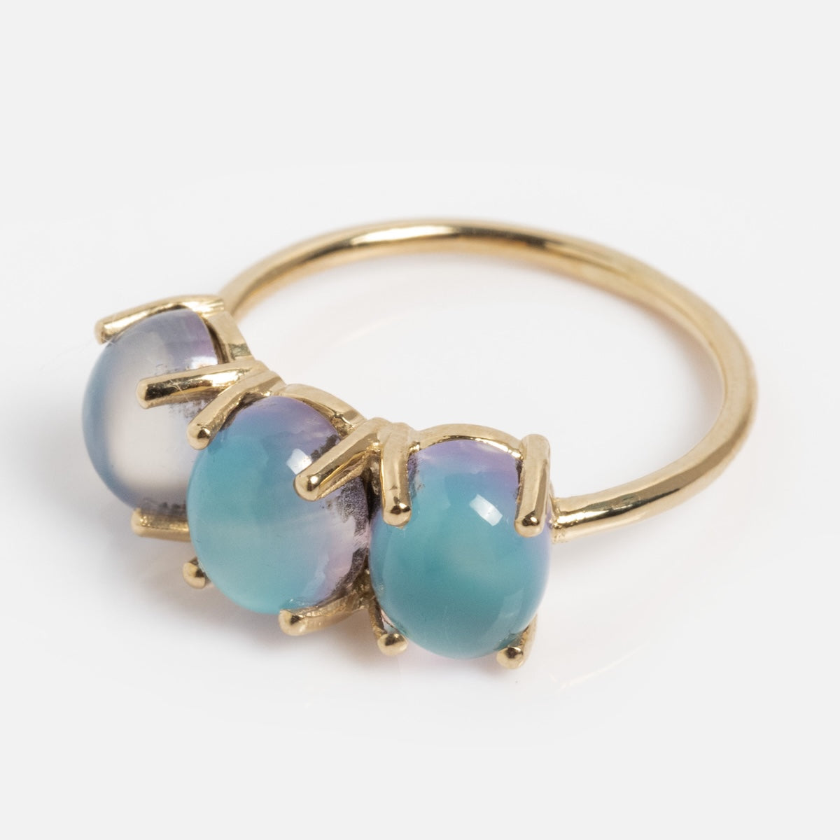 14K Gold Blue Crush Cat's Eye Moonstone Baby Gumdrop Ring - Dainty Stackable Ring for Women, Perfect Gift for Birthday, Anniversary & Everyday Wear