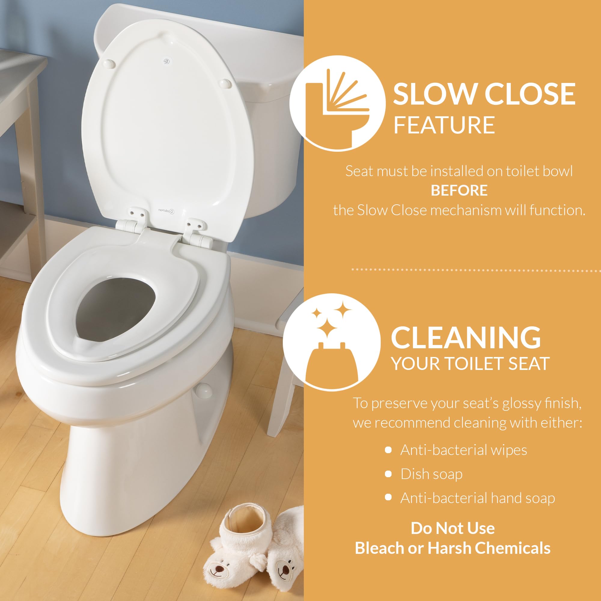 Mayfair NextStep2 Elongated Toilet Seat with Built-In Toddler Potty Training - Slow Close, Easy Clean, Magnetic Removable Kids Seat - Biscuit Color - Perfect for Potty Training Toddlers & Family Bathrooms