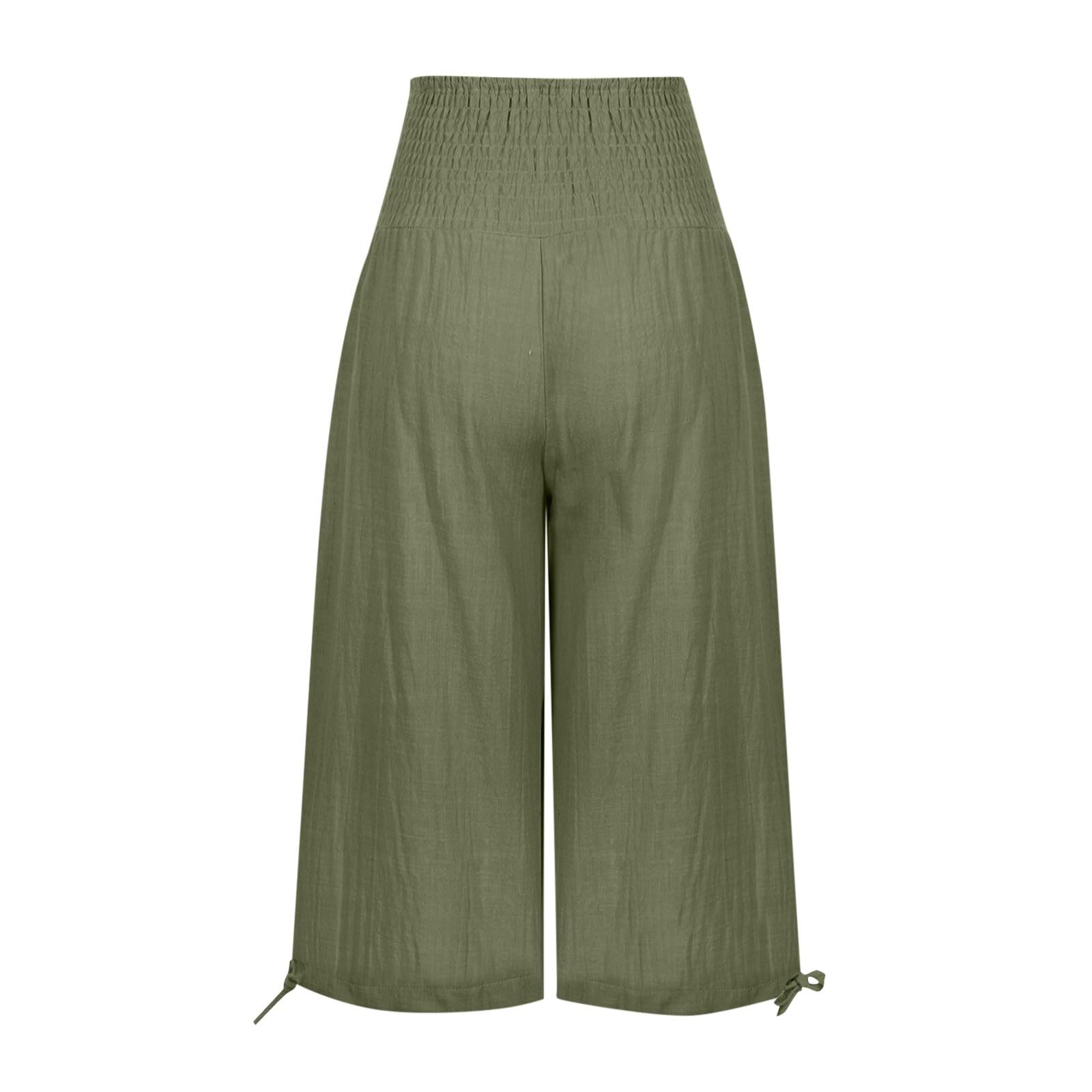 Women's Cotton Linen High Waist Wide Leg Shorts for Summer - Casual & Beach Wear