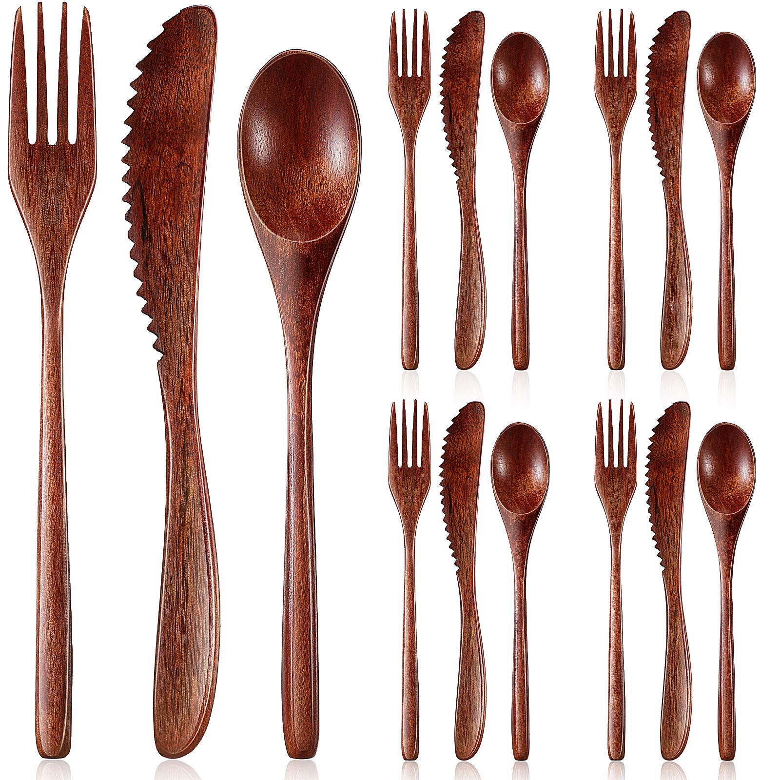 Premium Wooden Cutlery Set - 12-Piece Eco-Friendly Wooden Spoon, Fork & Knife Set for Dining, Kitchen & Camping | Natural Wooden Flatware for Home, Restaurant & Outdoor Use
