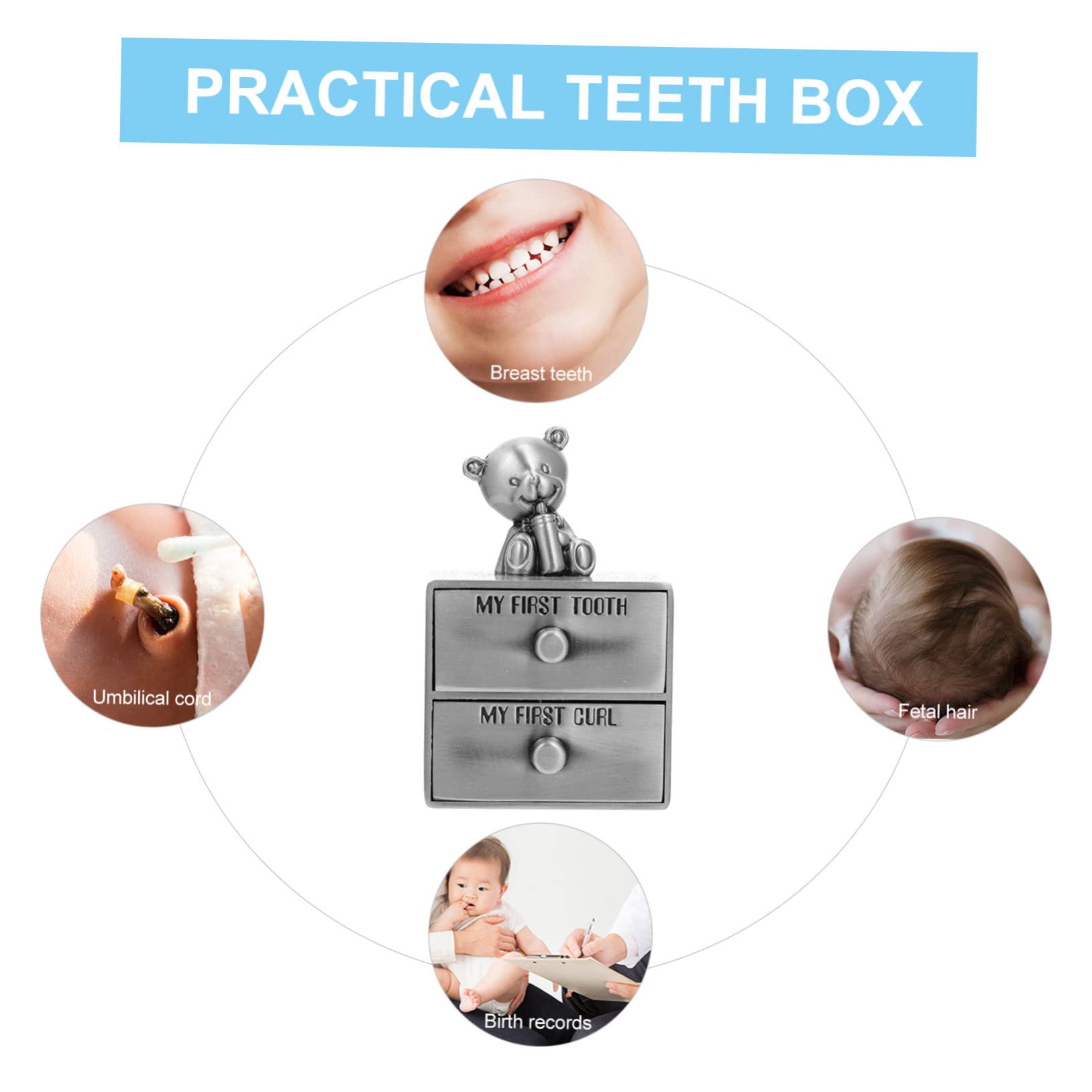 HEMOTON 6-Piece Deciduous Teeth Keepsake Box - Baby Tooth Memory Case & Jewelry Organizer, Zinc Alloy - Perfect for Kids' First Tooth Collection, Guinea Pig Toys, and Small Jewelry Storage