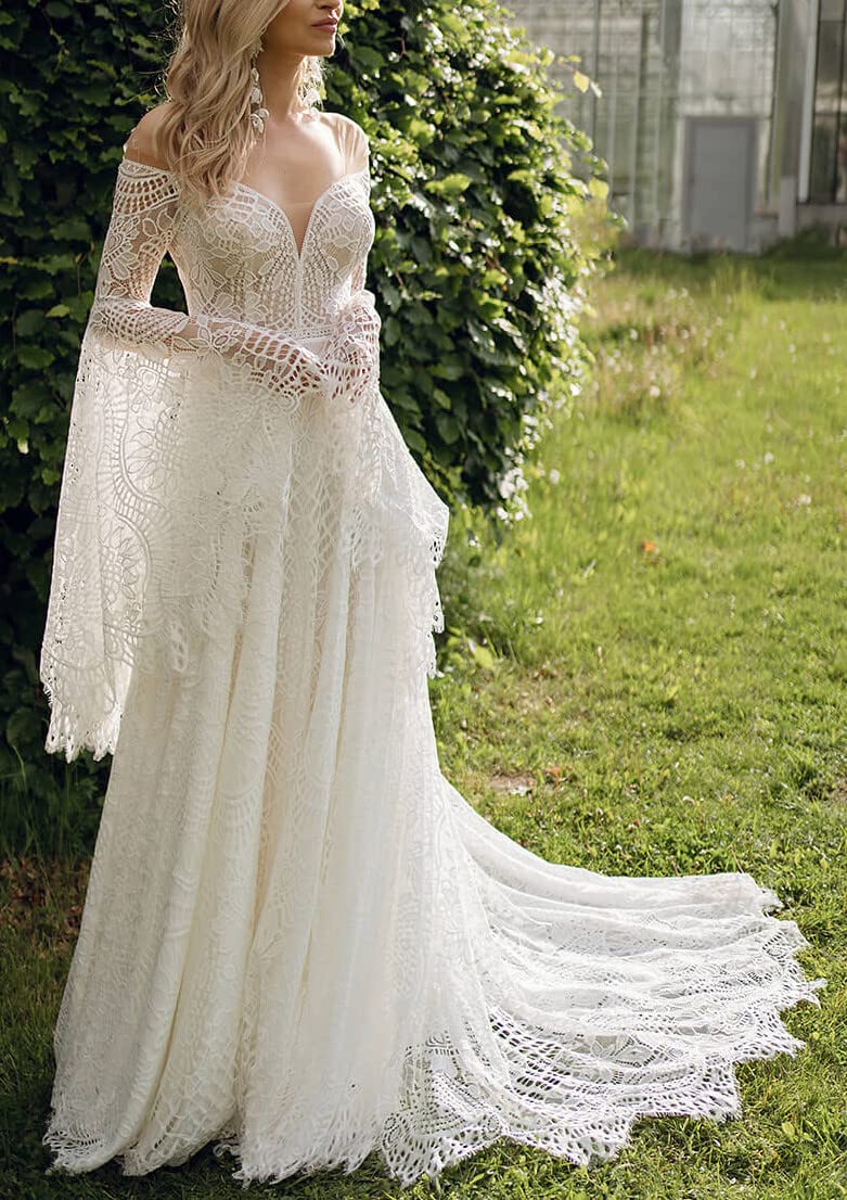 Plus Size Boho Wedding Dresses for Women – Long Sleeve Lace Beach Bridal Gowns | Bohemian Style for Outdoor, Beach & Garden Weddings