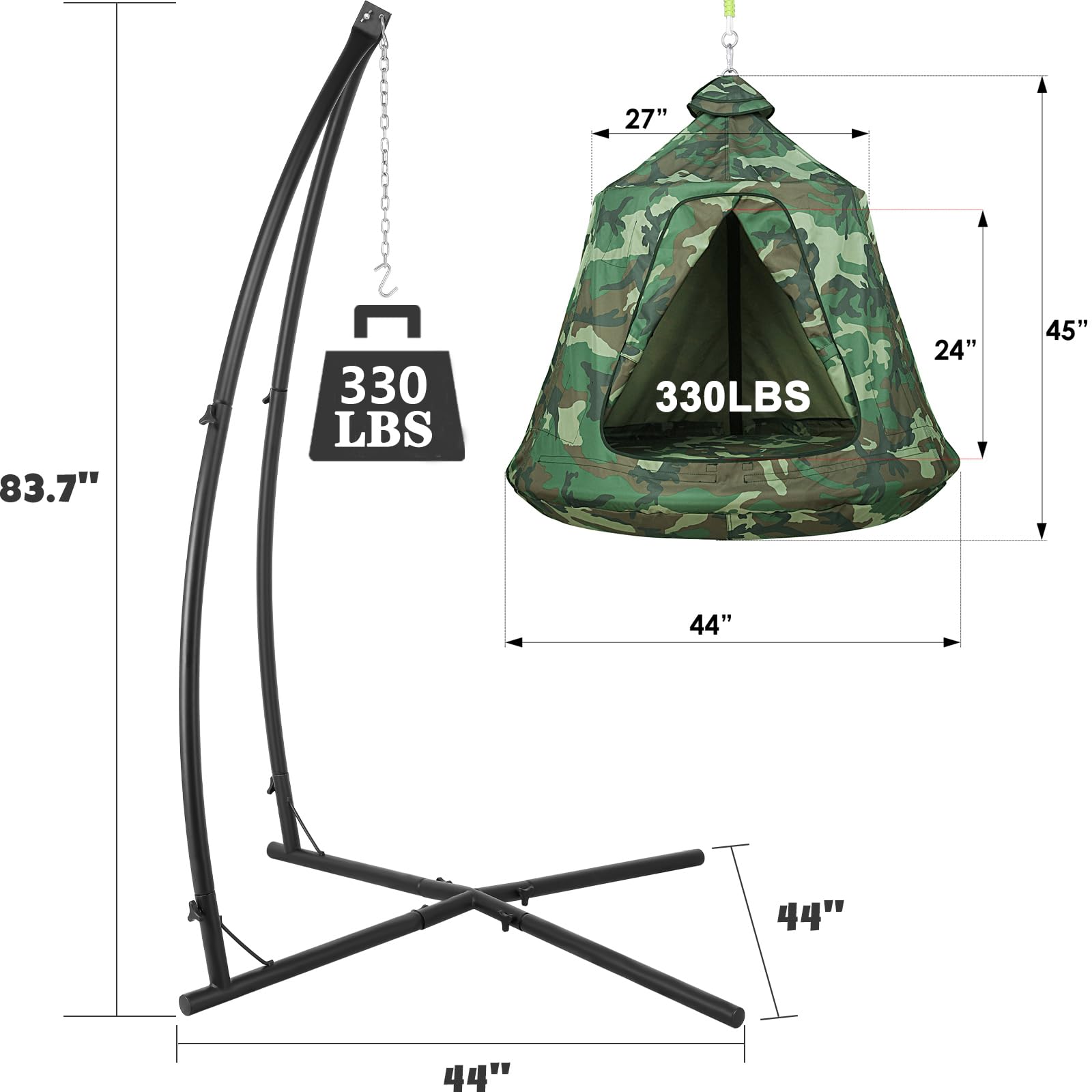X-Shaped Hanging Tree Tent with Swing Chair & Canopy - 330lb Capacity Steel Frame Hammock for Indoor/Outdoor Use - Perfect for Bedroom, Porch, Balcony & Garden Relaxation (Camouflage Pattern)