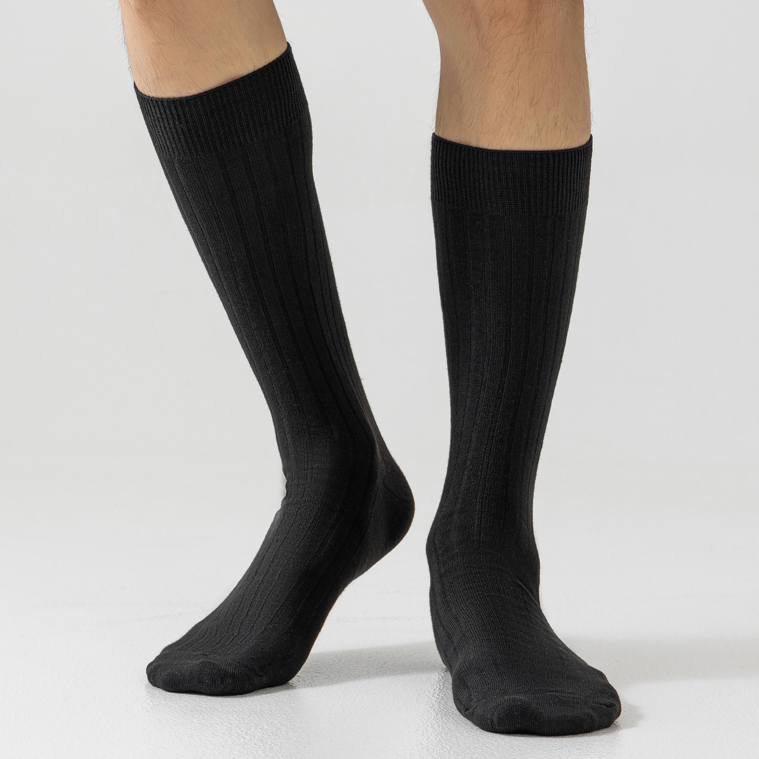 3 Pairs Men's Dress Socks - Super Soft Thin & Lightweight Ribbed Socks for Business & Formal Wear - Comfortable Office & Wedding Socks for Men