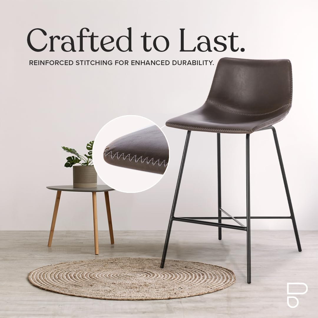 Poly and Bark 24-Inch Counter Height Bar Stools Set of 3 - Modern Kitchen Island Stools with Back Support - Comfortable Brown Bar Chairs for Kitchen, Dining & Breakfast Nook - Durable Countertop-High Stools for Home Decor - Perfect for Entertaining, Casual Dining & Small Spaces