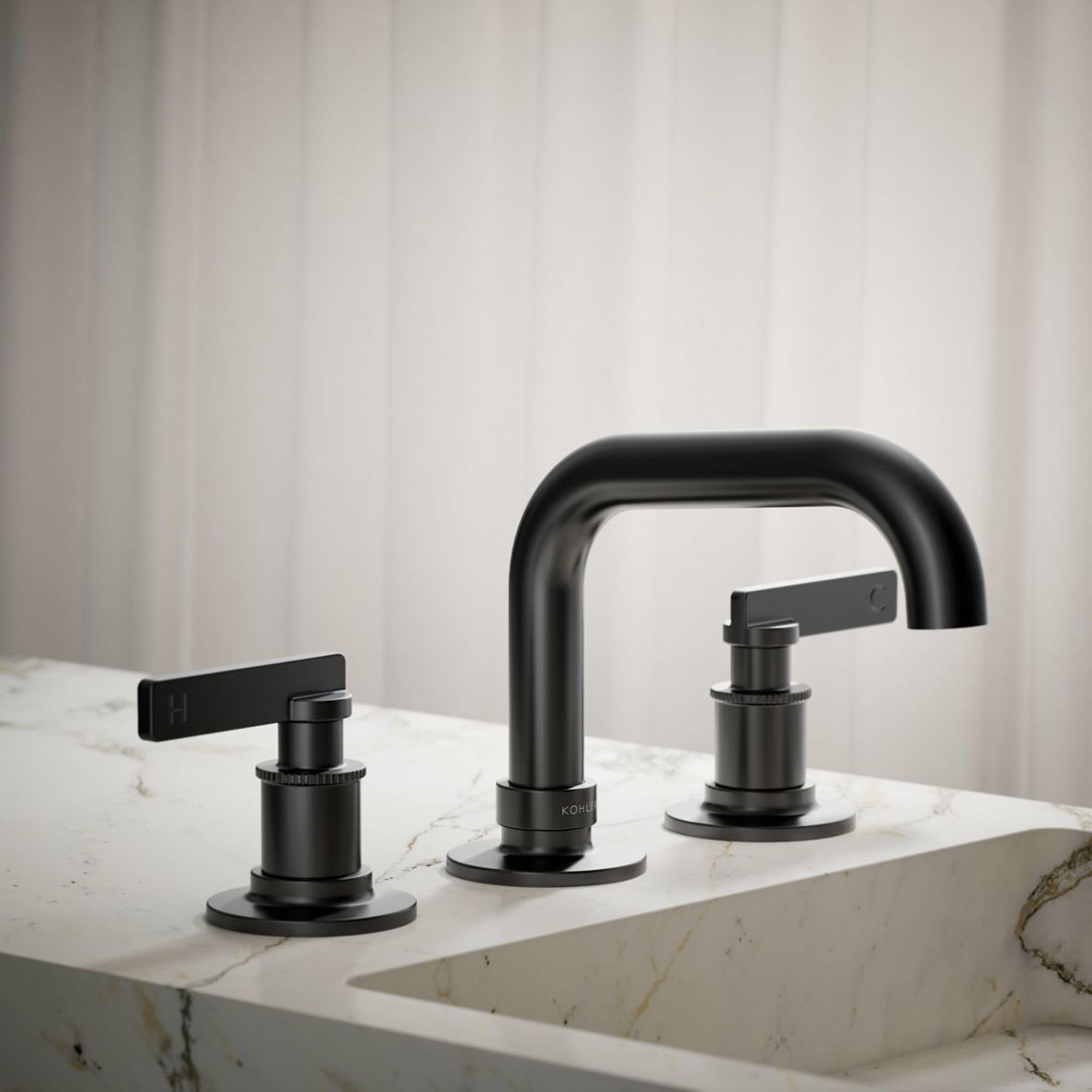 KOHLER Castia by Studio McGee Widespread Bathroom Sink Faucet - Modern Matte Black Finish - Perfect for Master Bathroom & Powder Room Renovations