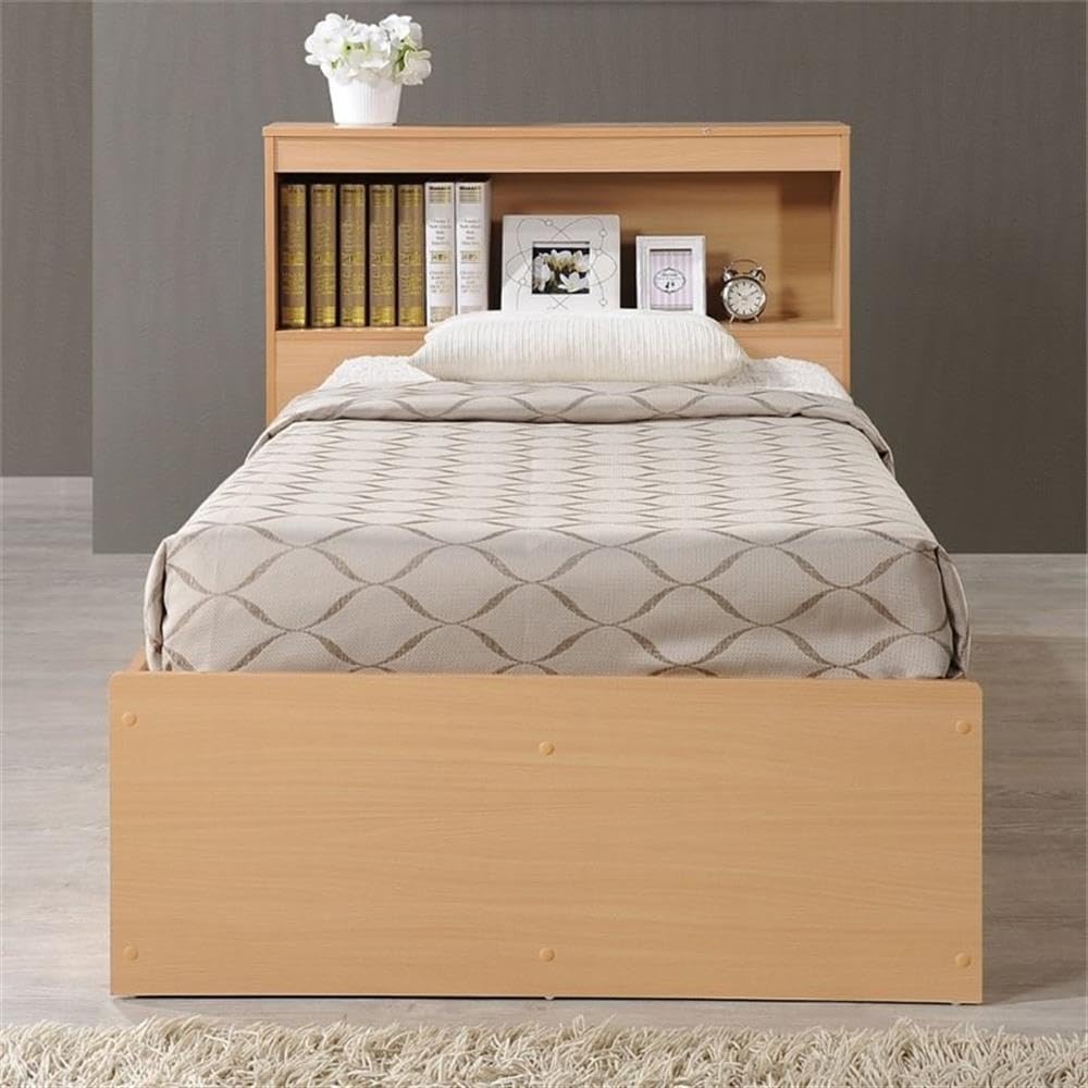 Pemberly Row Twin Captain Storage Bed in Beech - Space-Saving Bed with Underbed Drawers for Kids & Teens - Perfect for Small Bedrooms, Dorms & Guest Rooms