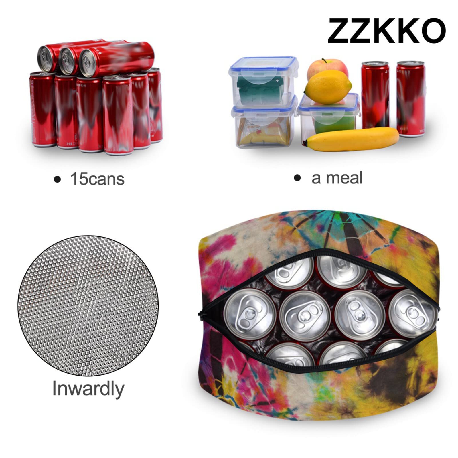 ZZKKO Insulated Tie Dye Lunch Bag with Zipper - Reusable Meal Prep Cooler Tote for Women & Men - Perfect for School, Office, Picnics & Outdoor Activities
