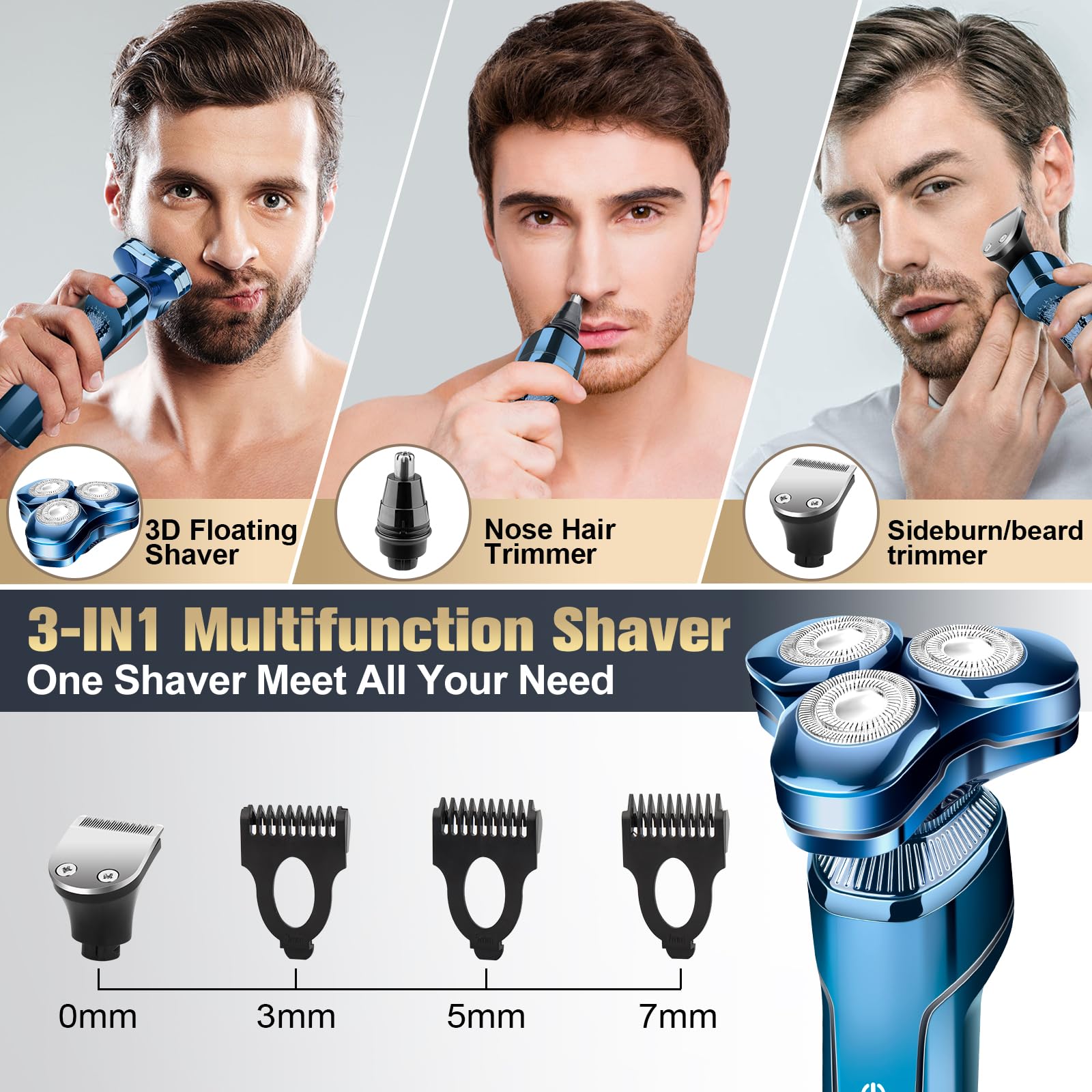 Best Men's Electric Razor - Rotary Shaver with LED Display, Waterproof & Rechargeable | Cordless Floating Head with Replaceable Blades | Perfect for Travel, Home & Office Use
