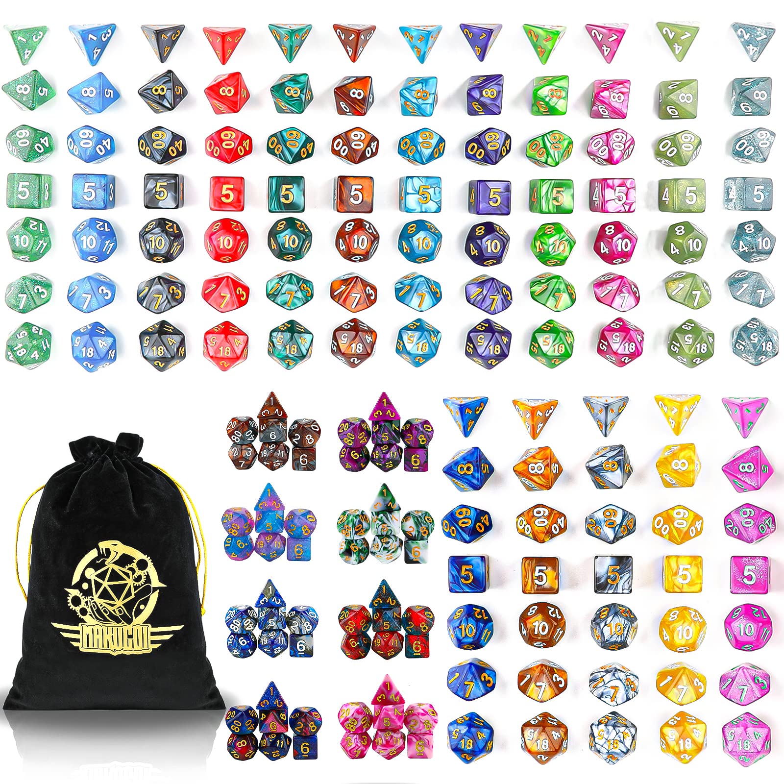 Premium DND Dice Set - 25 x 7 Polyhedral Dice for Dungeons & Dragons, RPG, MTG Tabletop Games with Large Flannel Storage Bag (175 Pieces) - Perfect for D&D Campaigns, Roleplaying Adventures & Board Game Nights