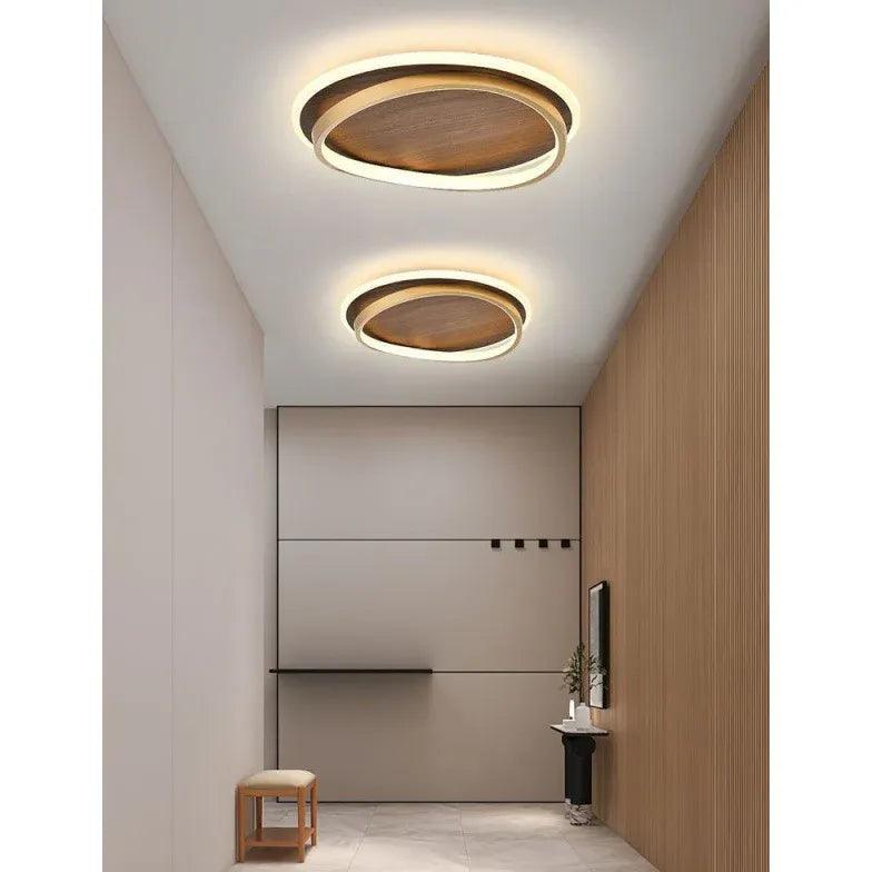 Modern Wooden Ring Gold Flush Mount Ceiling Light - Elegant Bedroom Lighting Fixture for Home Decor and Ambiance