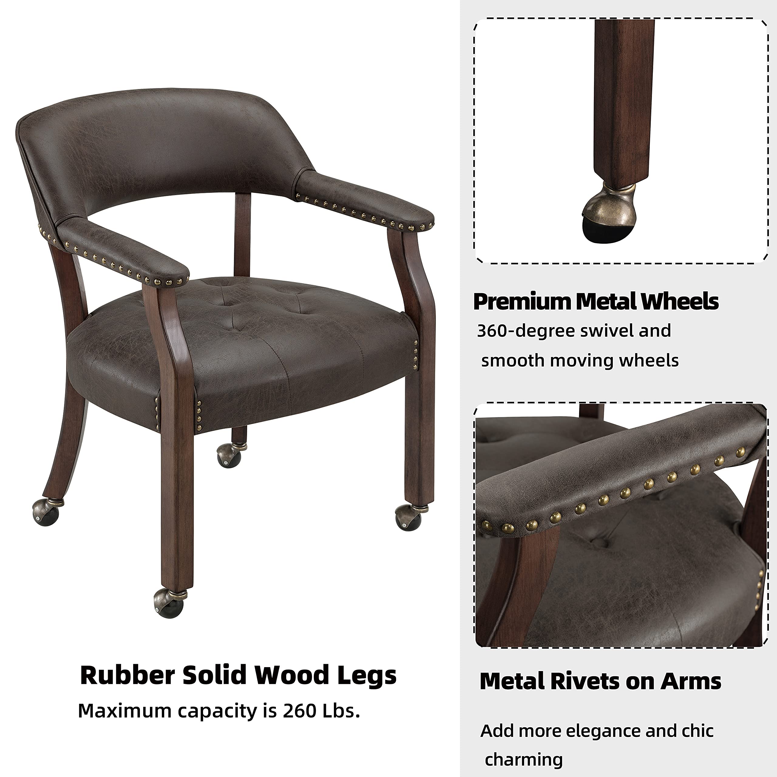 MODERION Solid Wood Executive Office Chair with Wheels & Arms - Classic Swivel Upholstered Desk Chair, 31.5