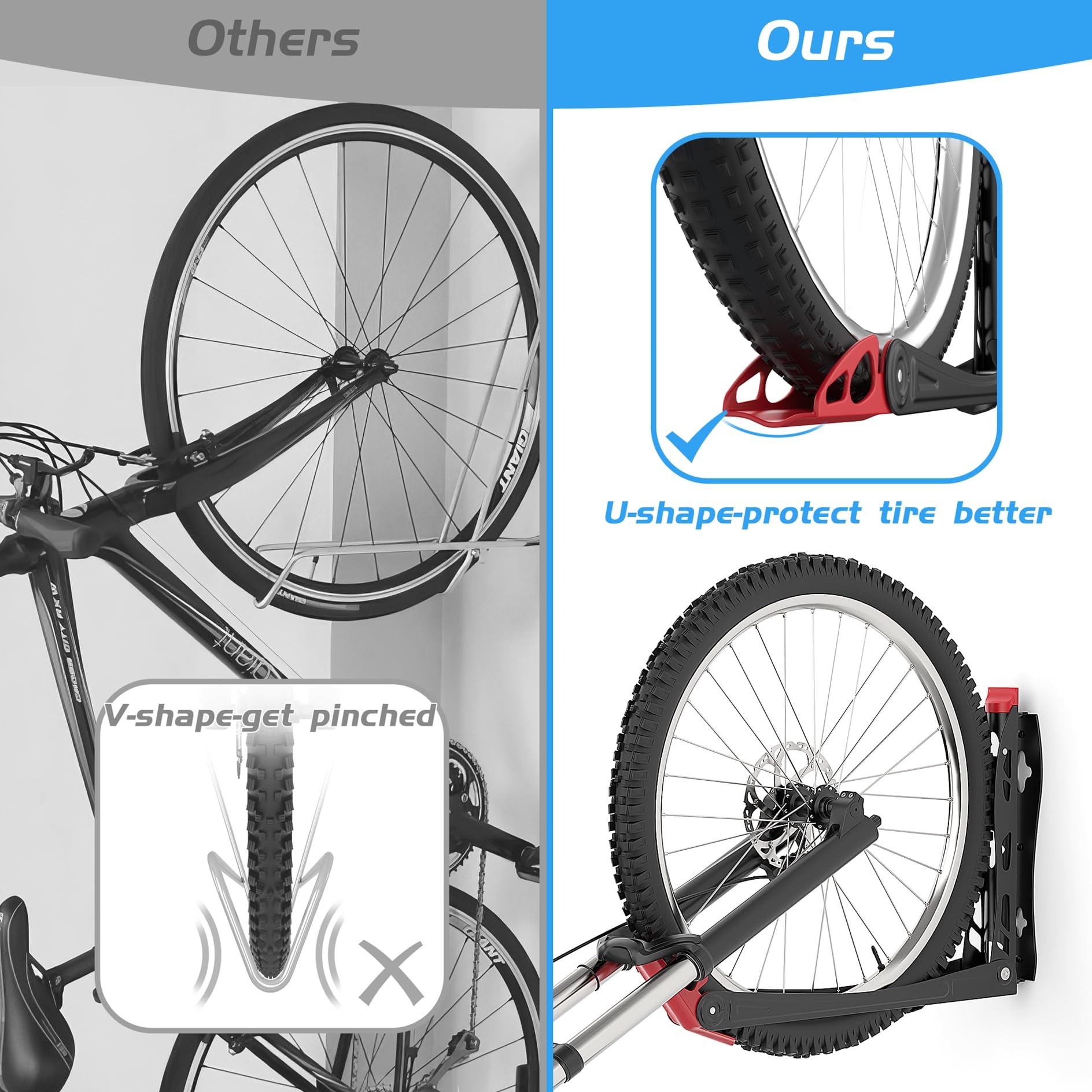 BIKEPAL Heavy Duty Wall Mount Bike Rack - 360° Swivel No Lifting Bike Hanger for Garage, Indoor & Outdoor Space Saving Bike Storage (4 Pack) - Perfect for Apartment, Home, Gym & Cycling Enthusiasts
