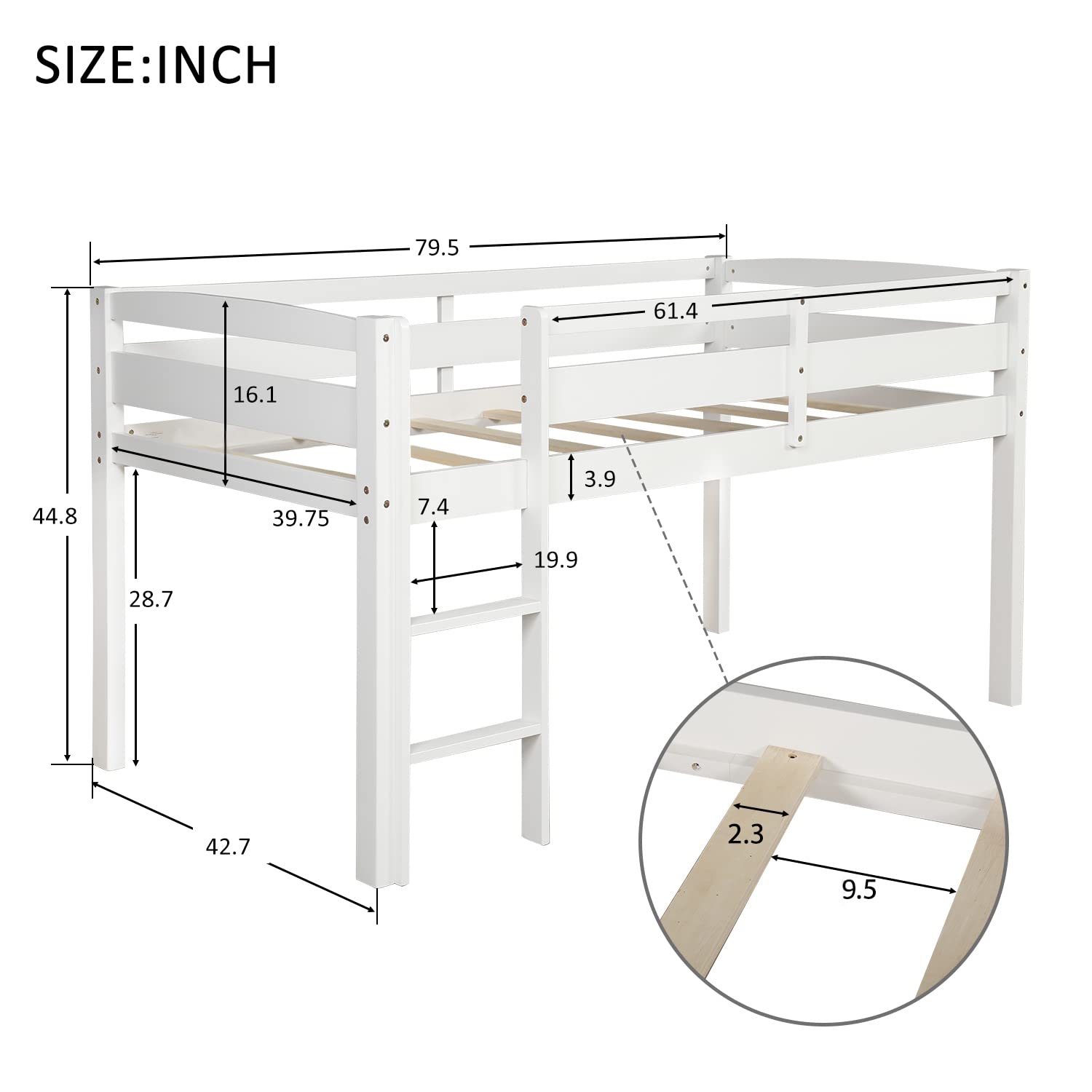 Harper & Bright Designs Low Loft Bed Twin Size - Sturdy Wooden Loft Bed Frame with Ladder & Safety Guardrails for Kids, Teens & Toddlers (White) - Perfect for Small Bedrooms, Dorms & Space-Saving Kids' Rooms