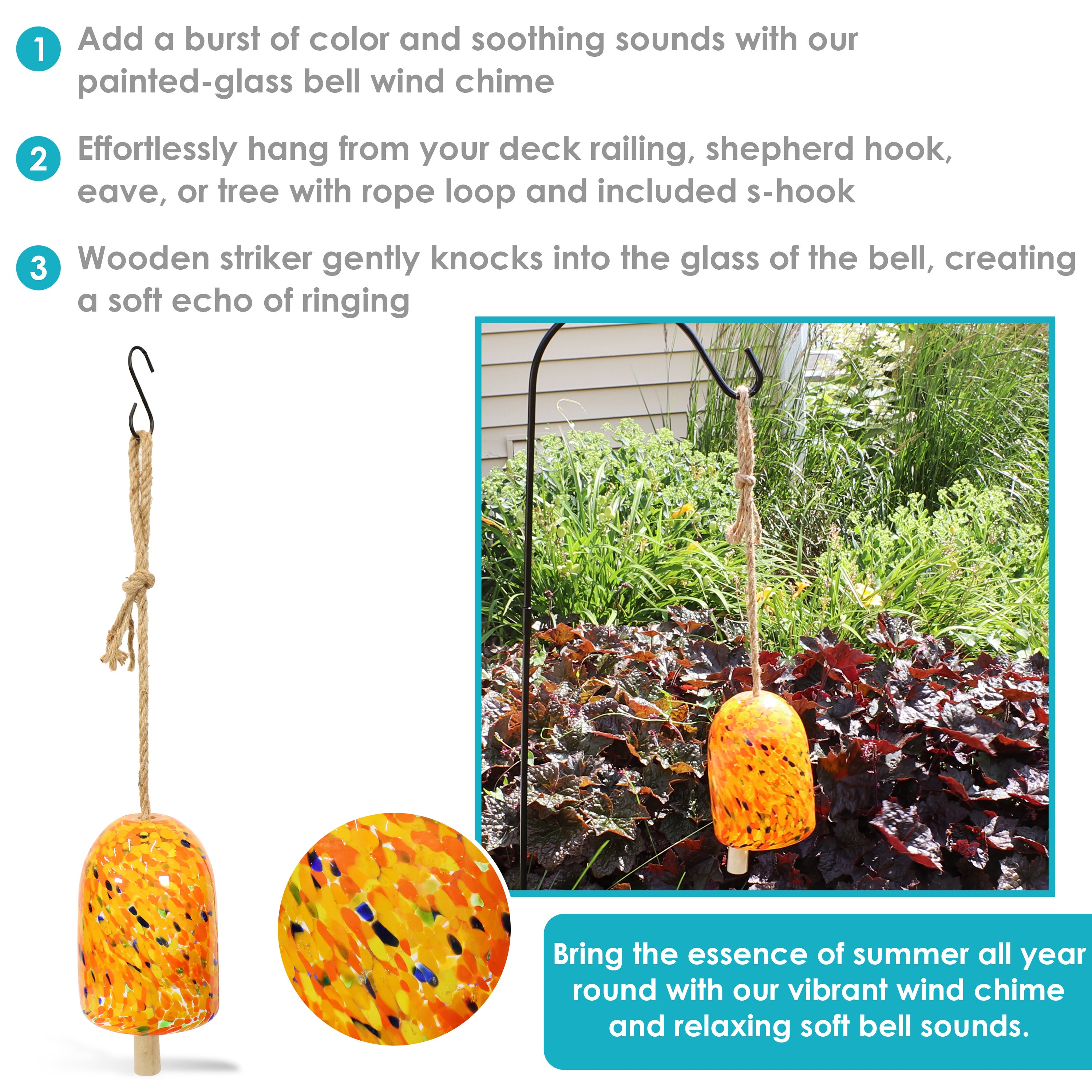 Sunnydaze Natural Melody Glass Wind Chimes - Outdoor Garden Decor, Patio Wind Bell for Relaxing Ambience & Home Decoration | Perfect for Porch, Backyard, and Meditation Spaces