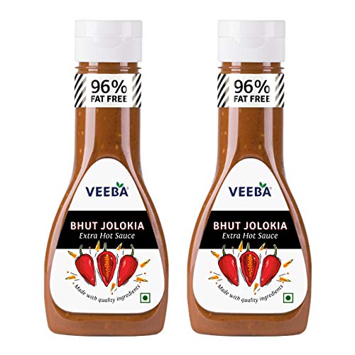 Veeba Bhut Jolokia Extra Hot Sauce - 300g (Pack of 2) | Ghost Pepper Hot Sauce for Wings, Tacos, Pizza & BBQ | Spicy Condiment for Cooking & Grilling