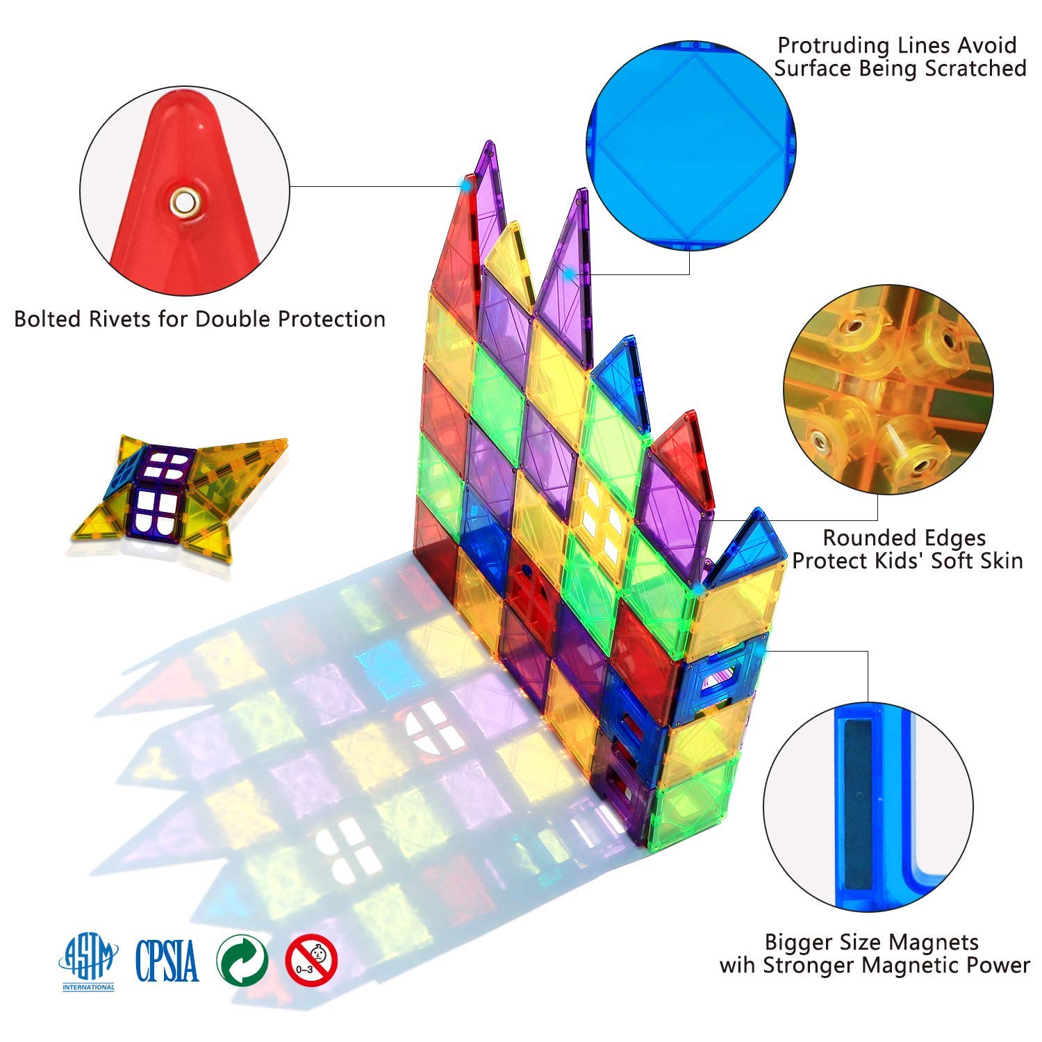 STEM Magnetic Tiles Toys for Kids - 32PCS Educational Building Blocks for Preschool Learning & Sensory Play