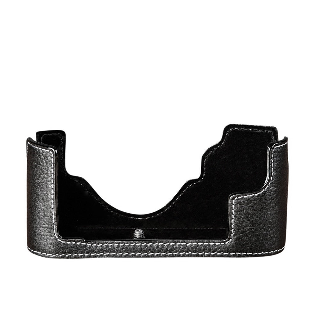 Oberwerth Half Case with Battery Hatch for Leica M10 Camera - Casual Line Black & White Stitched Leather Cover | Perfect for Street Photography & Travel Protection