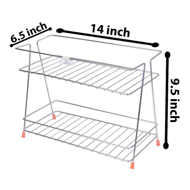 Heavy Duty Stainless Steel 2-Tier Kitchen Rack with Ring Support - Countertop Organizer for Utensils, Dishes & Plates - Space Saving Kitchen Storage Solution for Home & Restaurant Use