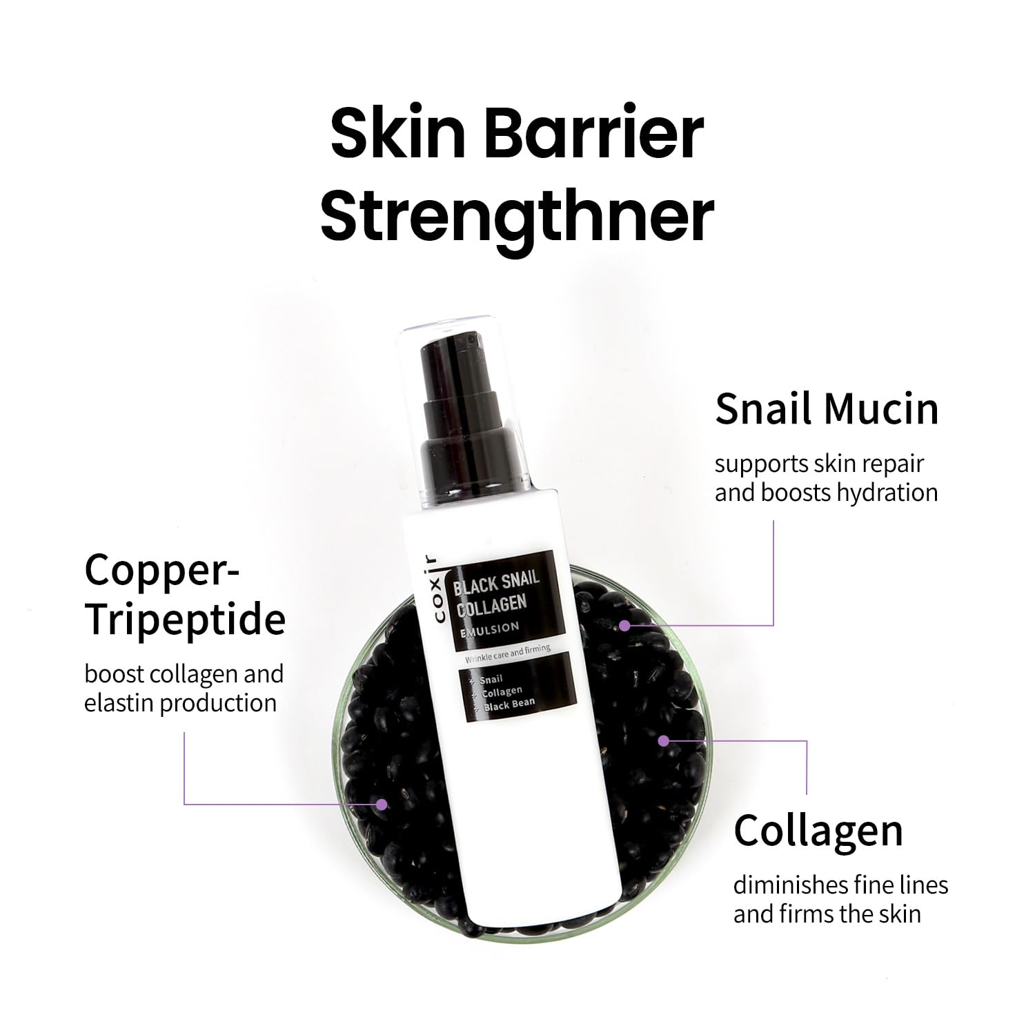 Coxir Black Snail Collagen Cream 1.69 fl.oz + Emulsion 3.38 fl.oz | Korean Snail Mucin Skincare Set for Firming & Moisturizing, Anti-Aging Face Cream, Cruelty-Free | Day & Night Hydration Routine for Dry & Sensitive Skin