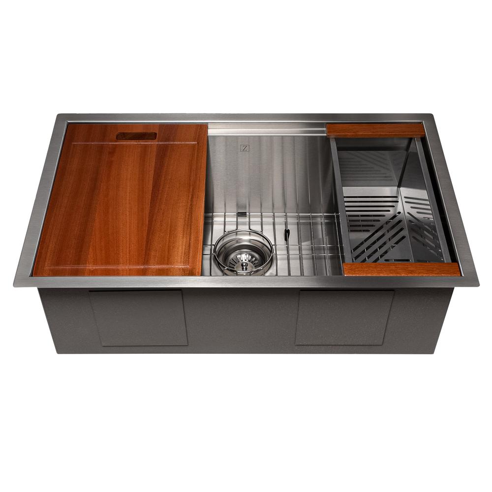 ZLINE Garmisch 30-Inch Undermount Single Bowl Stainless Steel Kitchen Sink with Bottom Grid & Accessories (SLS 30) - Perfect for Modern Kitchens, Remodeling & Chef-Inspired Cooking Spaces