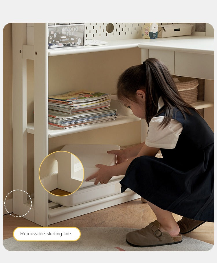 Birch Solid Wood Bookshelf - Modern Cream Floor Standing Bookcase with Adjustable Study Desk for Kids | Perfect for Children's Bedroom, Nursery, and Home Office Organization