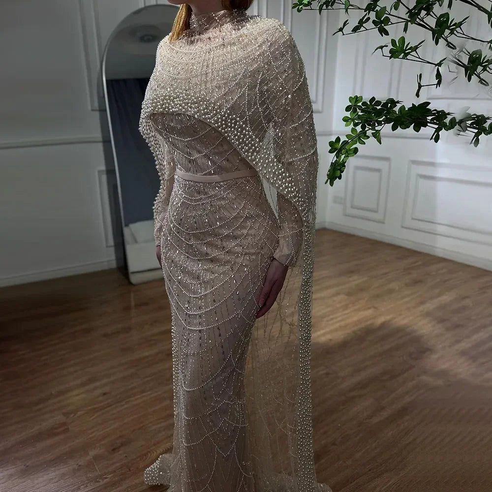 Luxury Muslim Hijab Mermaid Long Cape Evening Dress for Women - Dubai Arabia Wedding Party Gown 2025 LA72032M | Elegant Formal Wear for Special Occasions & Celebrations