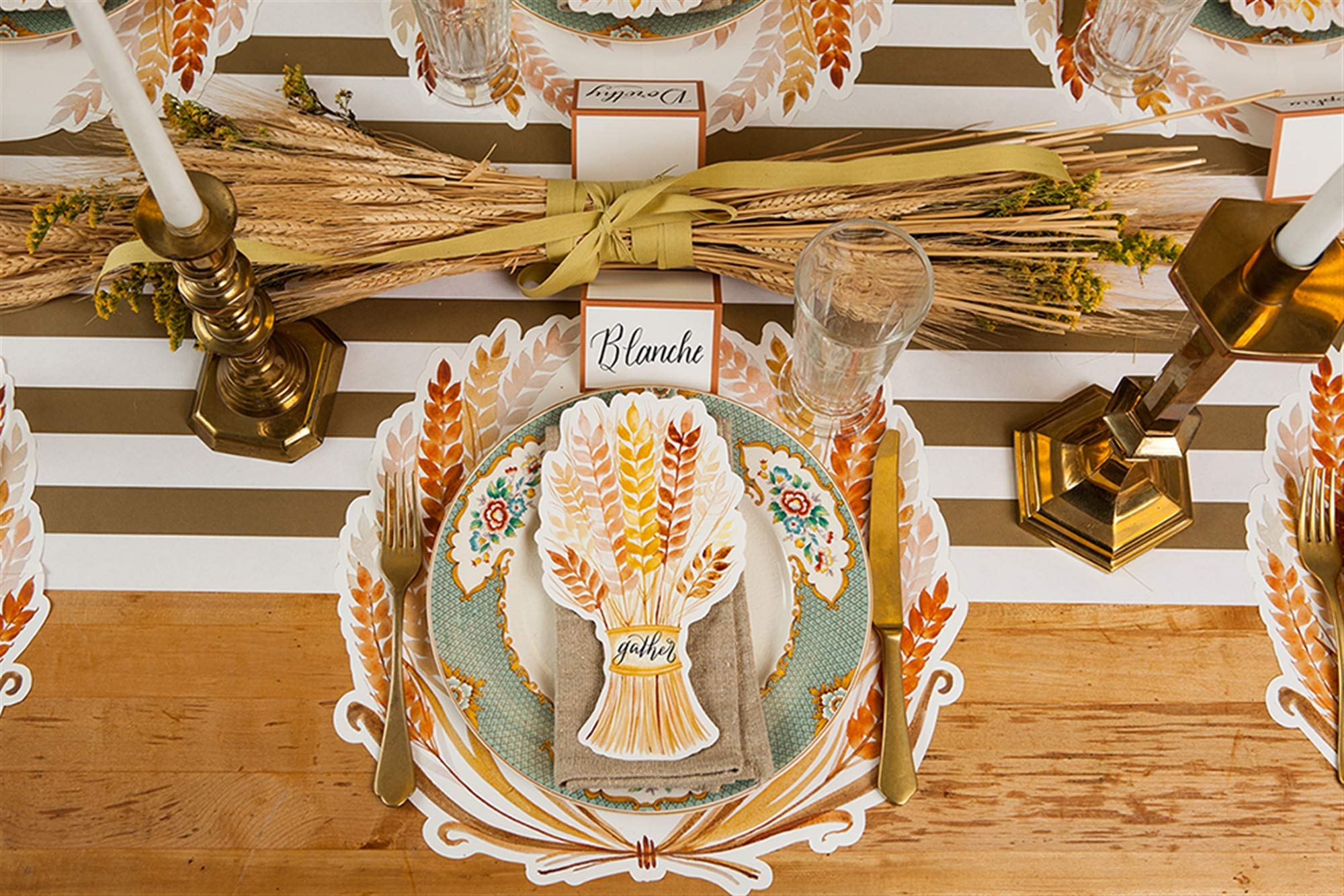 Hester and Cook Disposable Round Paper Placemats for Dining Table - Golden Harvest Thanksgiving Fall Decor - 12 Pack Eco-Friendly Place Settings - Made in USA - Perfect for Holiday Parties, Family Gatherings & Dinner Decorations