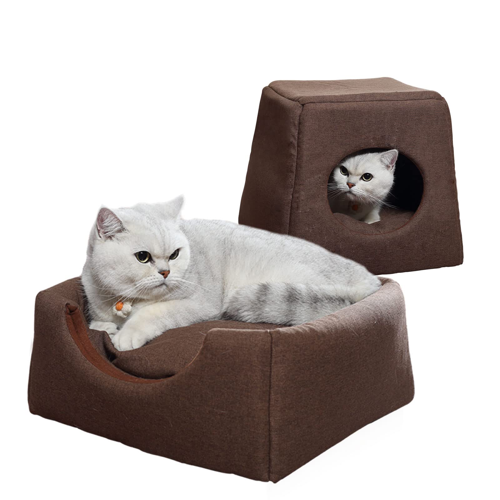 Foldable Cat Bed for Indoor Cats - 2-in-1 Cat Cave & Sleeping Nest with Removable Washable Cushion - Perfect for Cozy Napping, Warm Winter Sleeping & Stress Relief for Pets