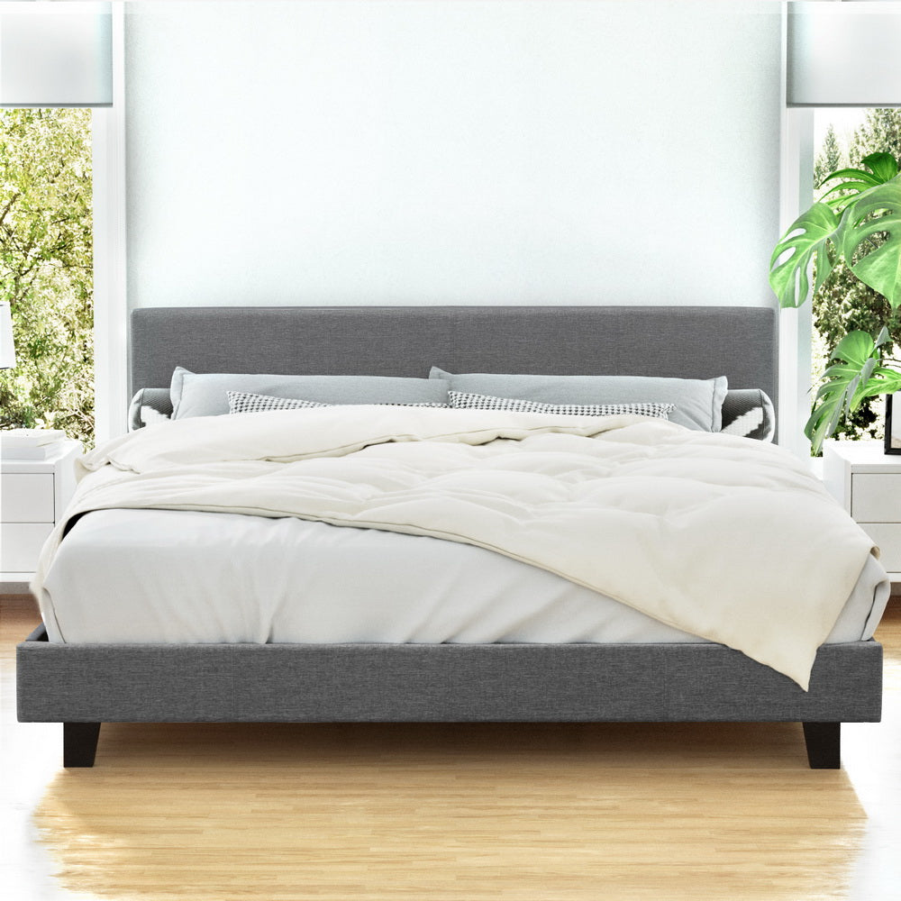 Coogee King Bed Frame Grey - Sturdy Metal Platform Bed with Headboard, Easy Assembly - Perfect for Master Bedroom, Guest Room & Modern Home Decor