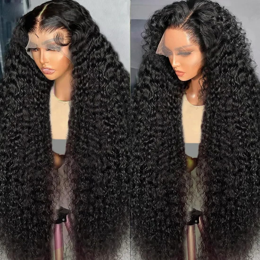 13x6 Deep Wave Lace Front Wigs Human Hair 30 Inch - HD Transparent Lace Frontal Wigs 200% Density Deep Curly Glueless Wigs - Pre Plucked with Baby Hair Natural Black - Perfect for Daily Wear, Cosplay, and Special Occasions