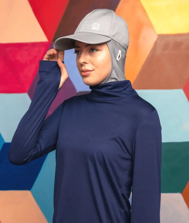Grey Activewear Cap Hijab for Women - Breathable & Comfortable Workout Scarf for Running, Yoga, and Gym