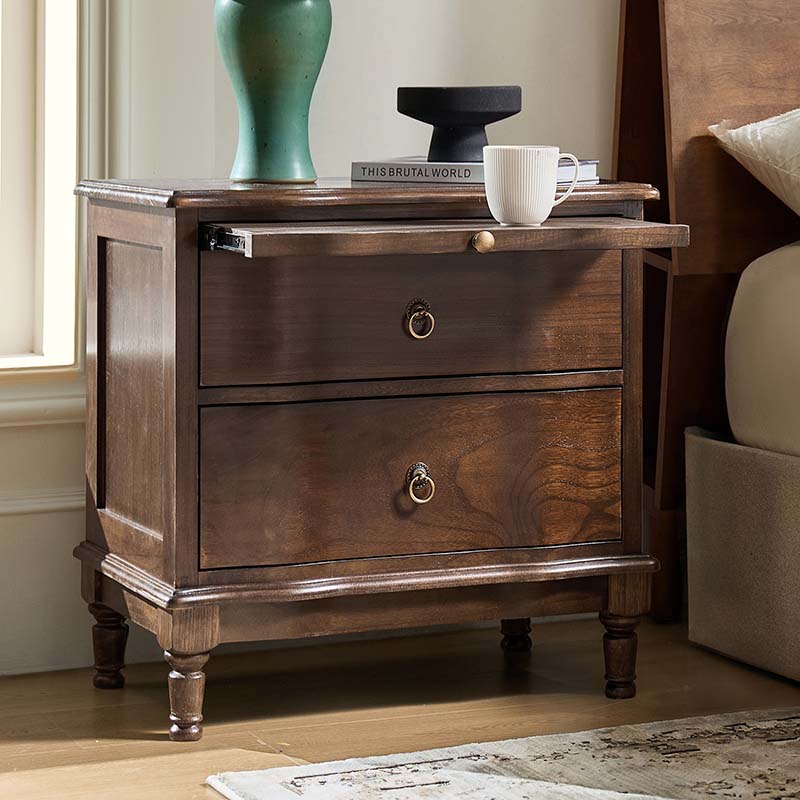 Solid Wood 2 Drawer Nightstand with USB Charging Ports, Pull-Out Shelf & Optional Styles - Modern Bedside Table for Bedroom, Guest Room & Small Spaces