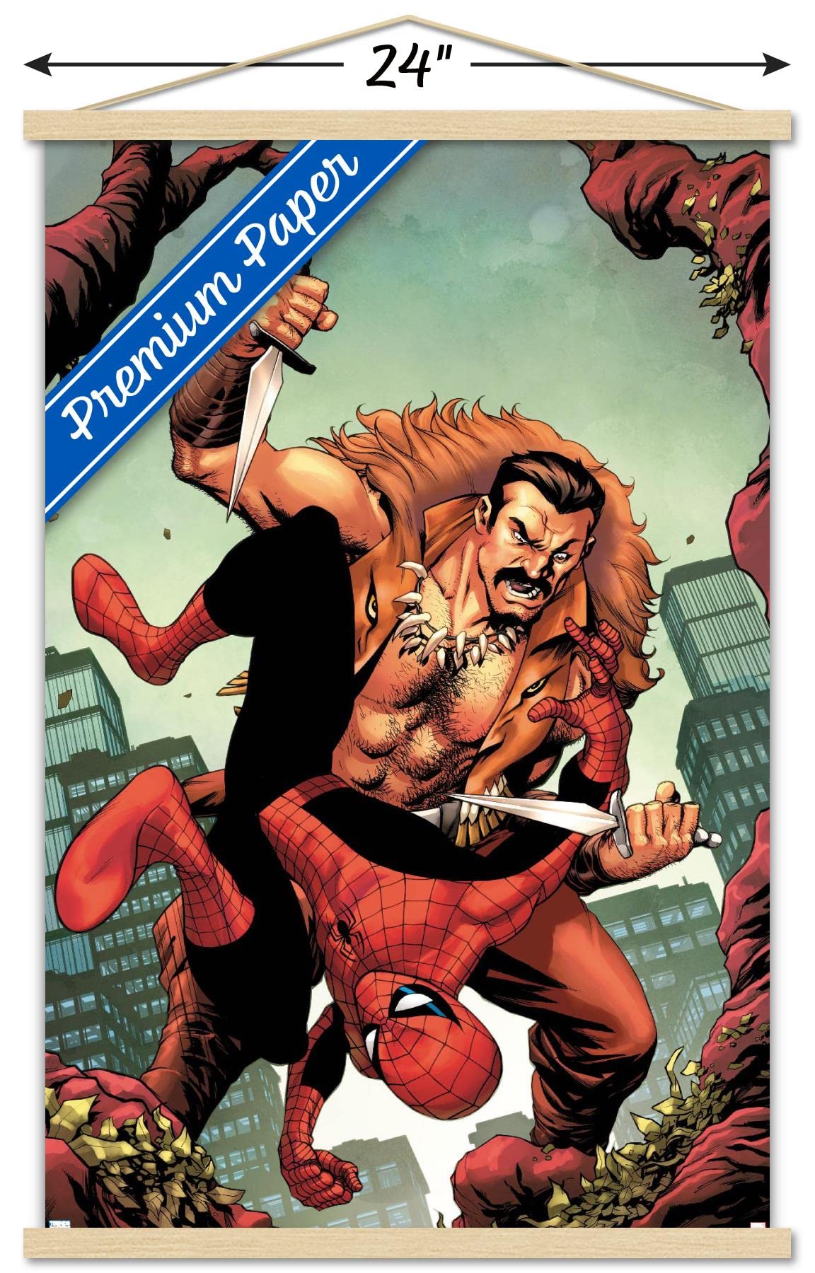 Marvel Comics Spider-Man Kraven The Hunter Champions #3 Wall Poster 22.375x34 Inch - Premium Print with Magnetic Frame & Beechwood Hanger - Perfect for Home Decor, Office, Game Room & Comic Book Lovers Gift
