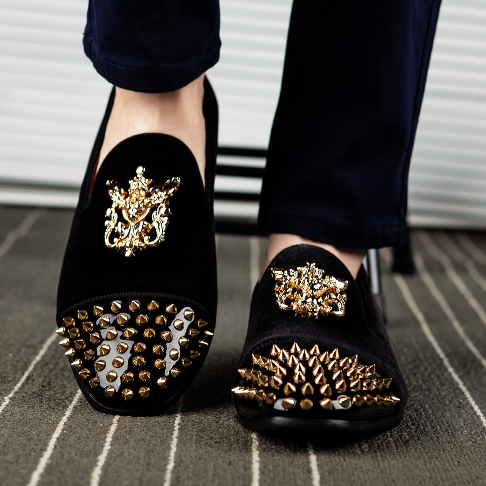 **Meijiana Men's Velvet Loafers - Luxury Dress Shoes with Metal Embellishments for Parties, Weddings & Formal Events**
