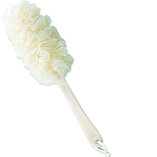 Exfoliating Loofah Bath Brush with Long Handle - Nylon Mesh Back Scrubber for Deep Cleansing & Skin Massage | Shower Body Washer for Women & Men | Perfect for Exfoliation, Back Cleaning & Relaxing Spa Experience (Light Cream)