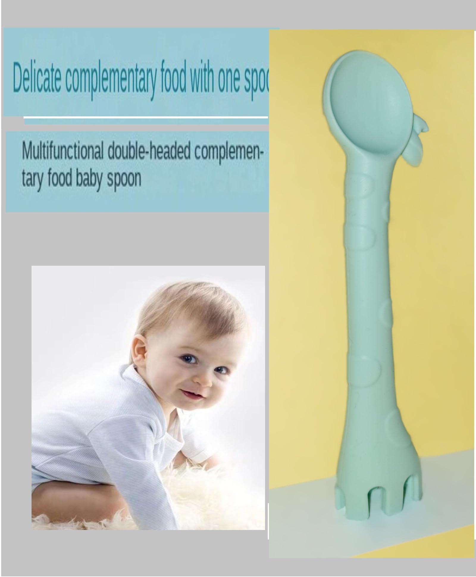 Kritiu Fruits Teether & Spoons Combo Set - BPA-Free Silicone Baby Feeding Utensils for Infants 6+ Months | Soft, Safe & Non-Toxic | Yellow Banana & Sky Blue Colors | Perfect for Baby-Led Weaning, Teething Relief & First Foods