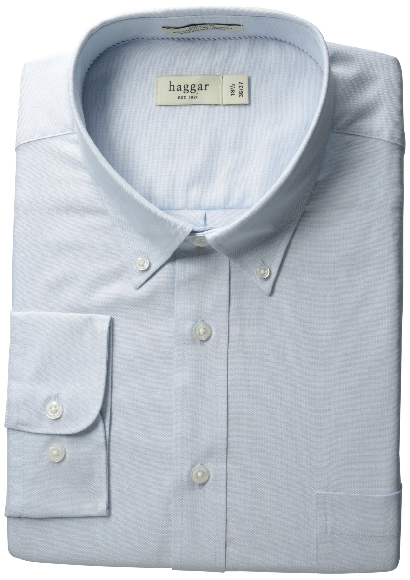 Haggar Men's Regular-Fit Pinpoint Oxford Solid Dress Shirt - Premium Cotton Business Casual Shirt for Office, Wedding & Formal Events