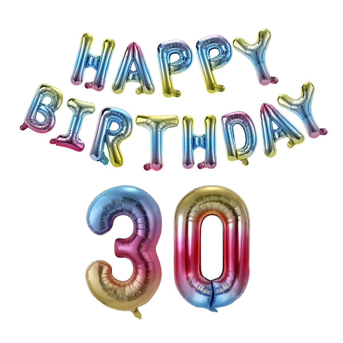 Birbirth 40 Inch Happy Birthday Number 30 Banner Balloons - Rainbow Gradient Foil Balloon Letters for 30th Birthday Party Decorations - Perfect for Men & Women's Milestone Celebrations, Anniversary Events & Graduation Parties