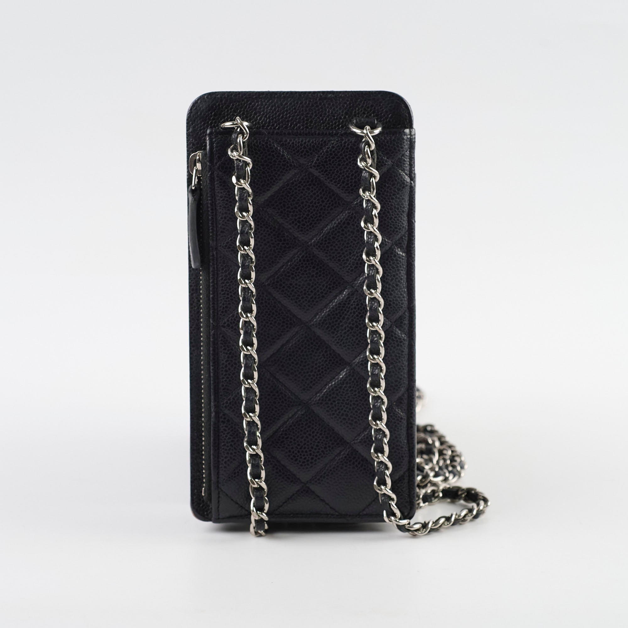 Chanel Phone Pouch Bag - Black Caviar Leather with Silver Hardware | Luxury Crossbody for iPhone | Perfect for Evening Out & Daily Use