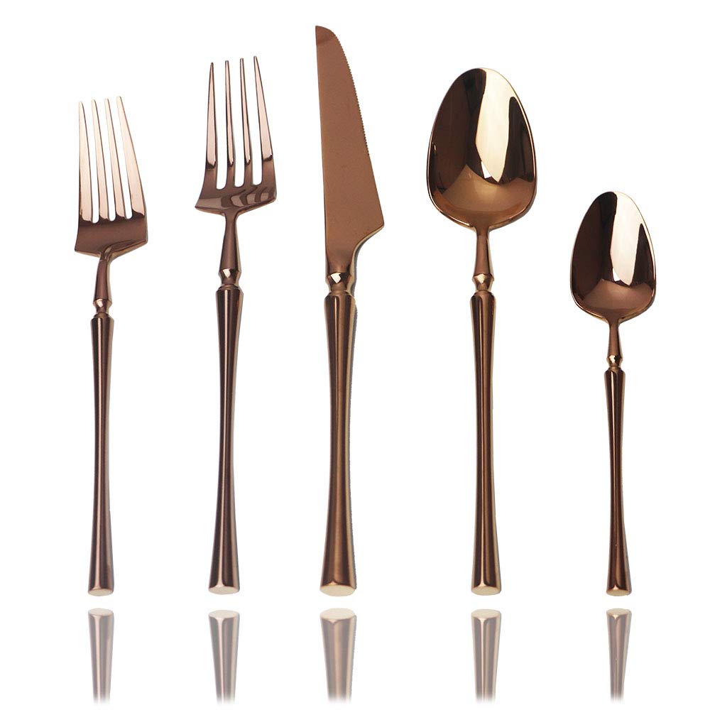 Premium 20-Piece 18/10 Stainless Steel Rose Gold Flatware Set - Service for 4 (Knives, Forks, Spoons) - Mirror Polished Elegant Dining Cutlery - Perfect for Wedding Gifts, Dinner Parties & Upscale Home Tableware